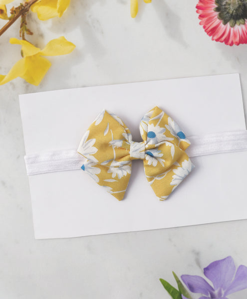 Floral School Bow Headband - Yellow