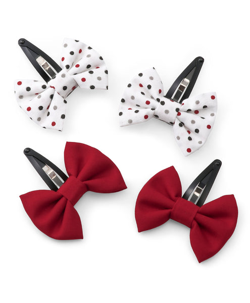 Polka Dots Bow Hair Clips - White & Maroon