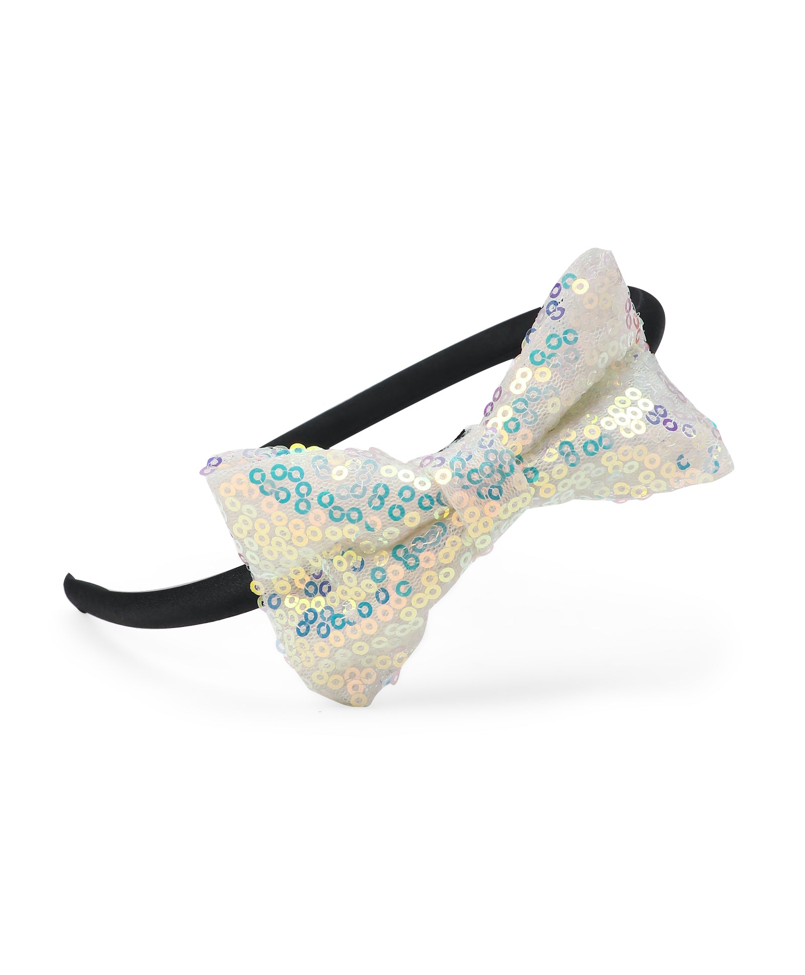 Sequinned Bow Hair Band - White