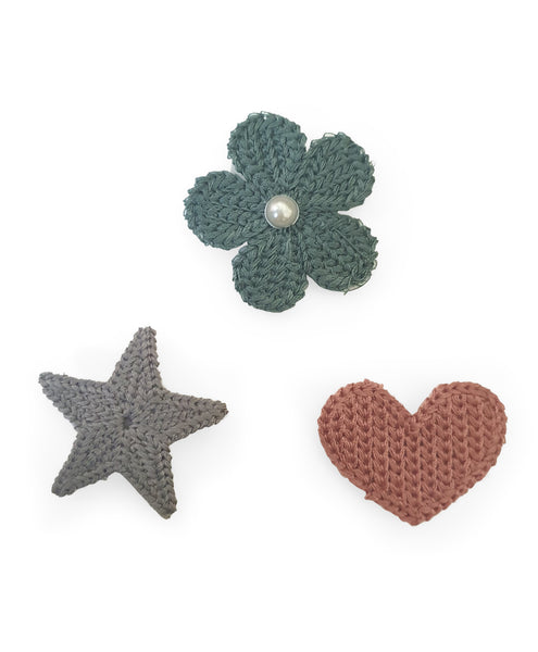 Crochet Velcro Hair Applique Set - Grey Blue & Pink
