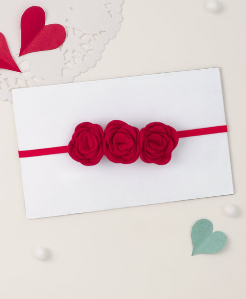 Felt Three Rose Headband - Red