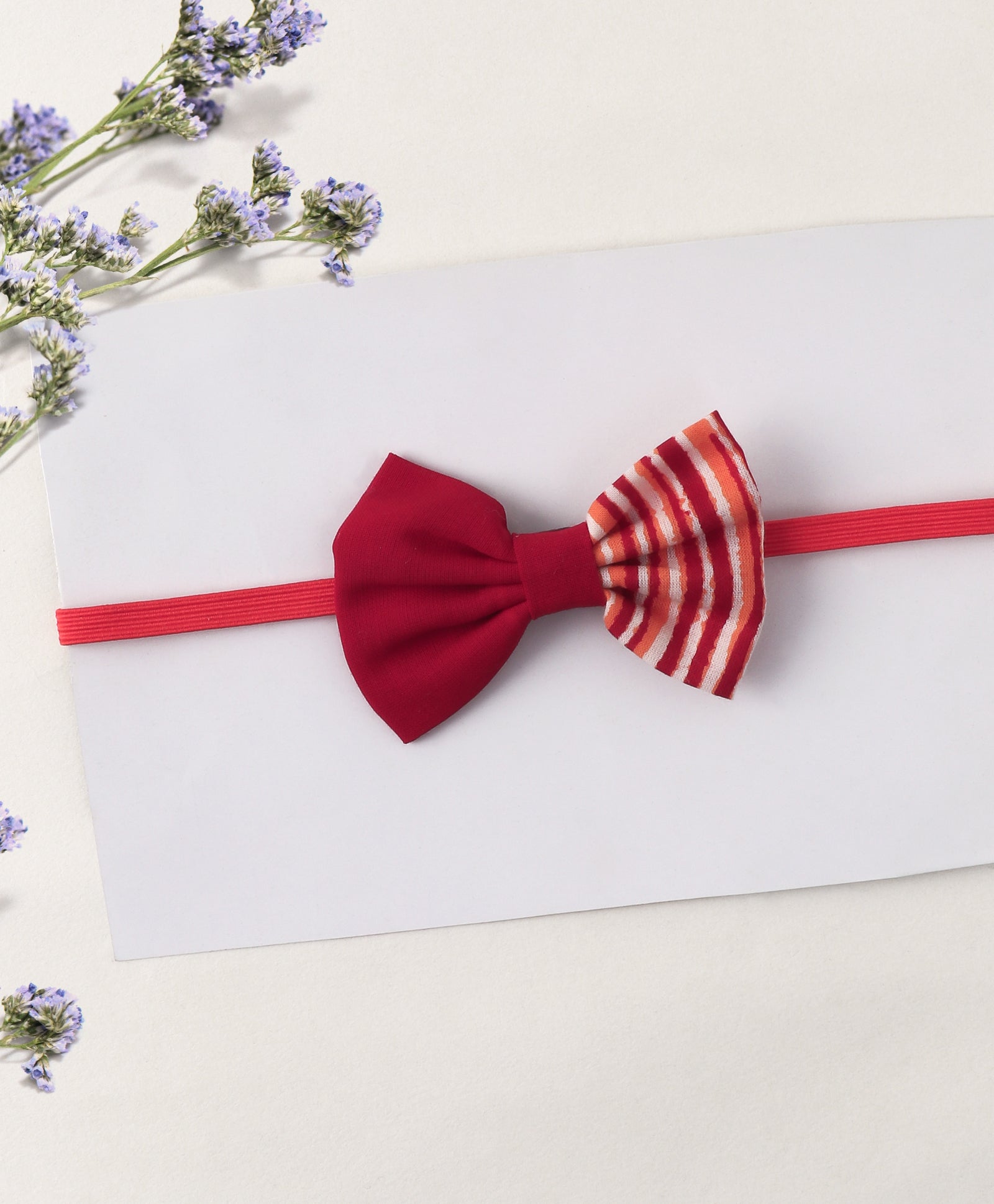 Double Print Striped Bow Headband - Red