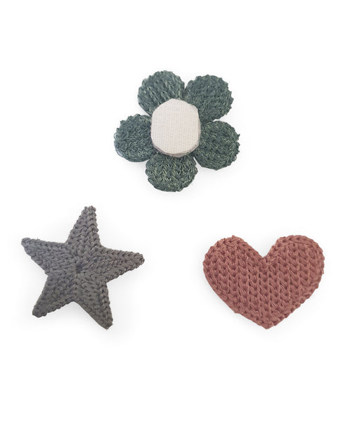 Crochet Velcro Hair Applique Set - Grey Blue & Pink