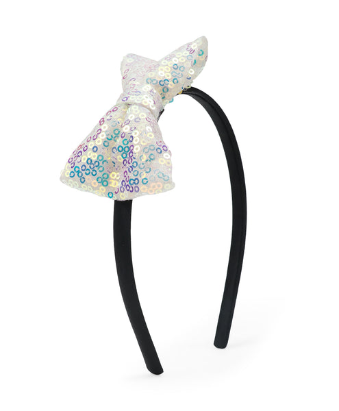 Sequinned Bow Hair Band - White