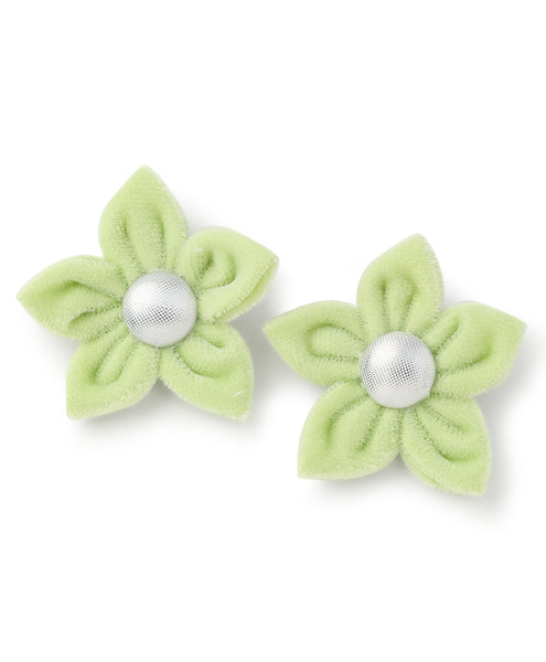 Velvet Flower Alligator Clips - Light Green
