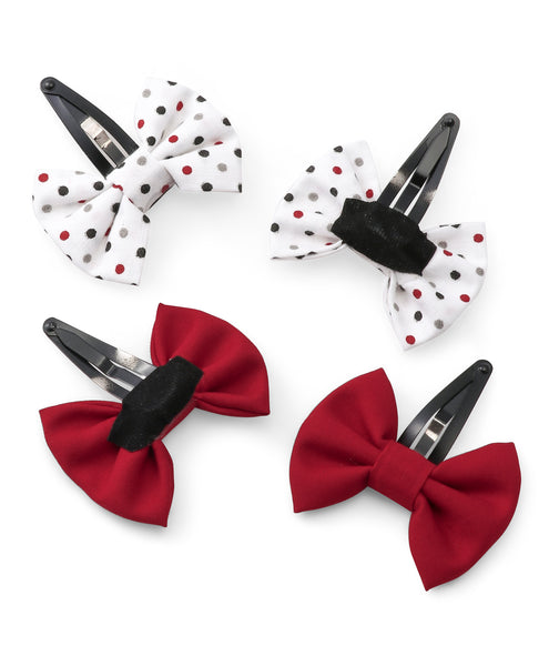Polka Dots Bow Hair Clips - White & Maroon