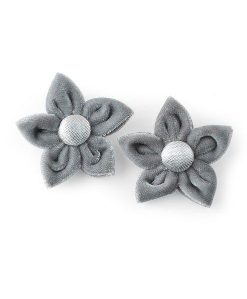 Velvet Flower Alligator Clip Set - Gray