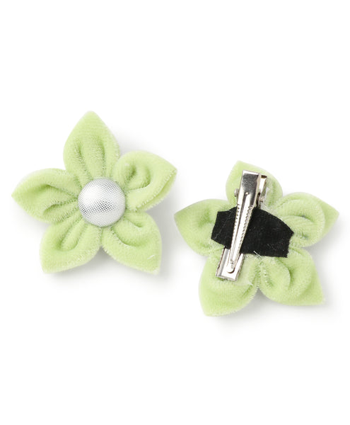 Velvet Flower Alligator Clips - Light Green