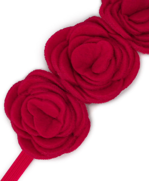 Felt Three Rose Headband - Red