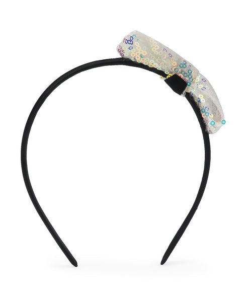 Sequinned Bow Hair Band - White