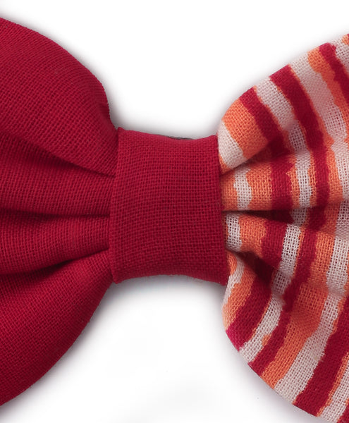 Double Print Striped Bow Headband - Red