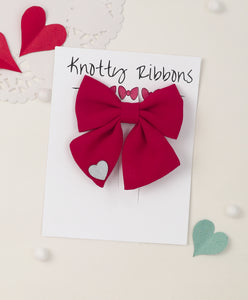 Sailor Bow With Heart Alligator Clip - Red