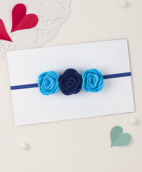 Felt Three Rose Headband - Blue