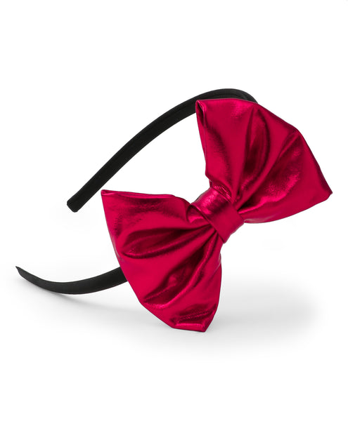 Leather Bow Hair Band - Red