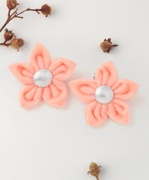 Velvet Flower Alligator Clips - Peach