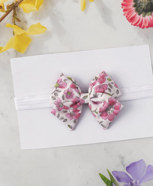 Floral School Bow Headband - Pink
