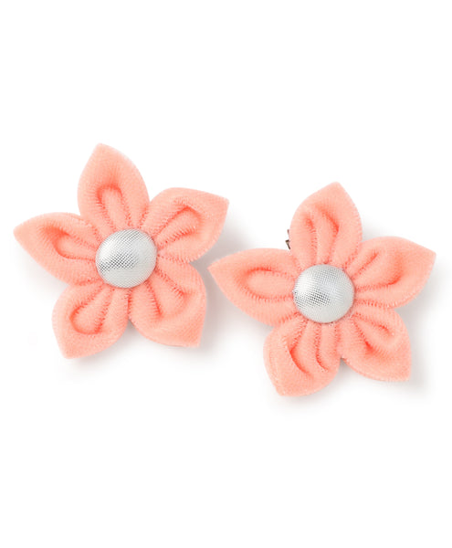 Velvet Flower Alligator Clips - Peach