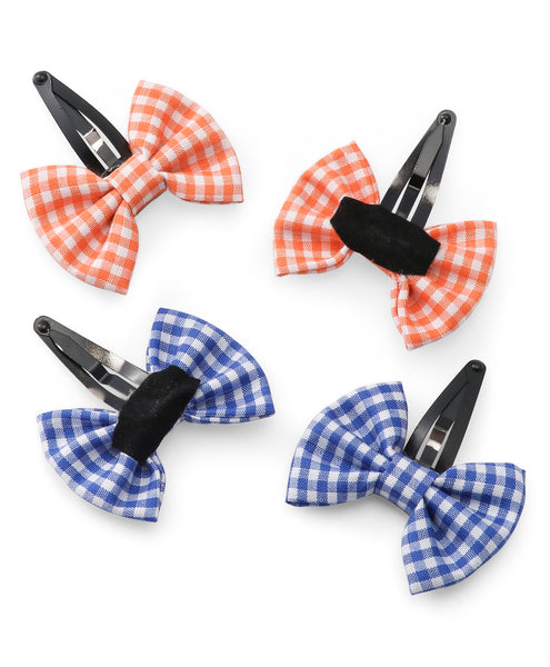 Checkered Tiny Bow Hair Clip Set - Blue & Orange