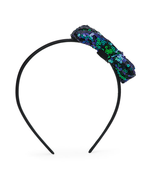 Sequinned Bow Hair Band - Dark Green