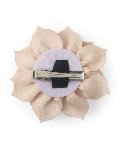 Flower Applique Alligator Clip- Light Brown