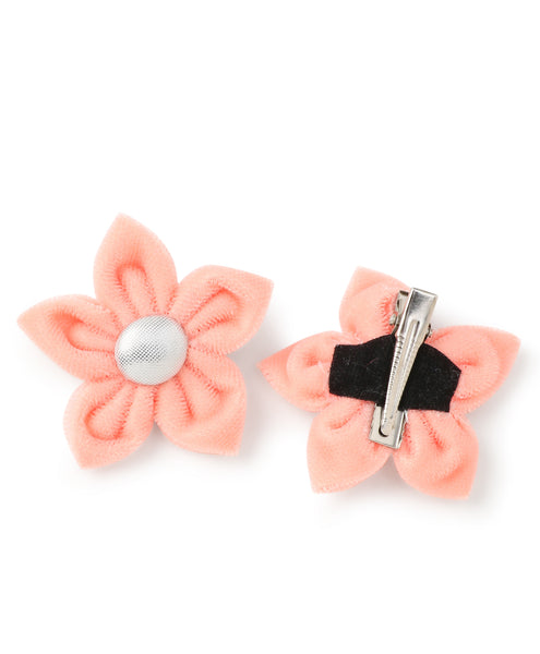 Velvet Flower Alligator Clips - Peach