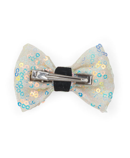 Sequin Party Bow Alligator Clip - Off-White