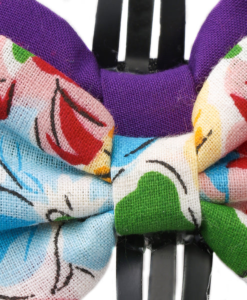 Tiny Bow Hair Clip Set - Purple & Multi-colour