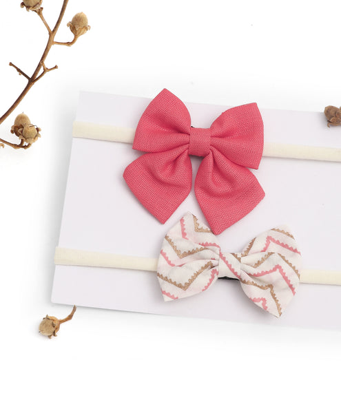 Petite Ethnic Headband Set - Peach & White