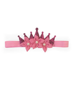 Shimmery Crown & Flower Headband - Light Pink