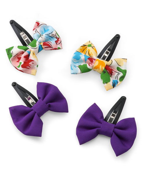 Tiny Bow Hair Clip Set - Purple & Multi-colour