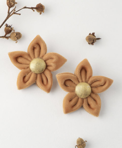 Velvet Flower Alligator Clip Set - Mustard
