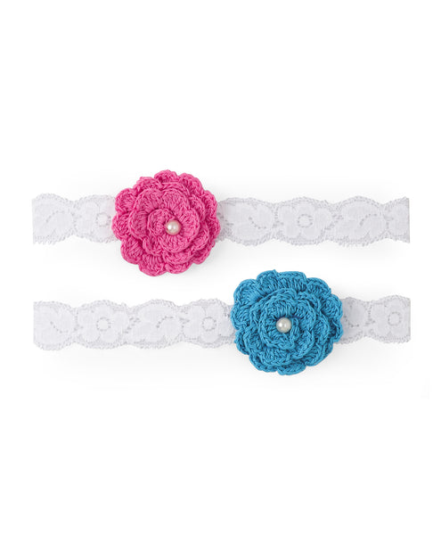 Crochet Flower Headband Set - Pink & Blue