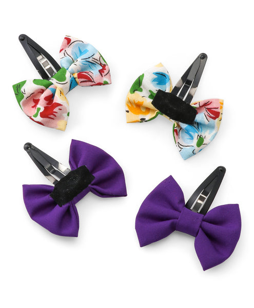 Tiny Bow Hair Clip Set - Purple & Multi-colour