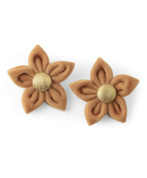 Velvet Flower Alligator Clip Set - Mustard