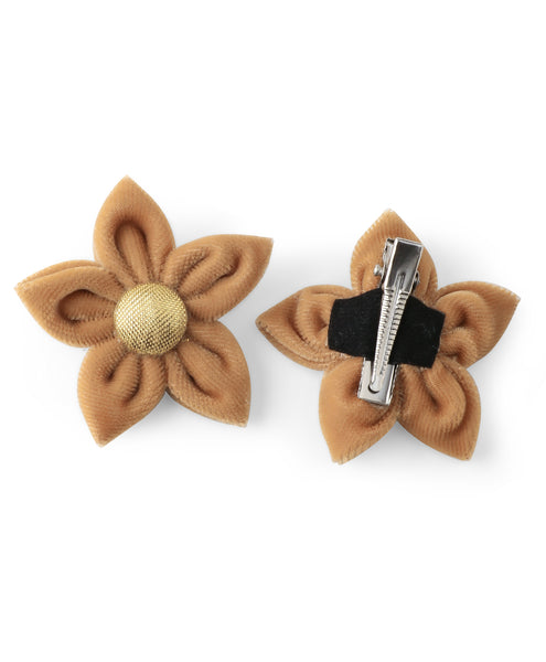 Velvet Flower Alligator Clip Set - Mustard