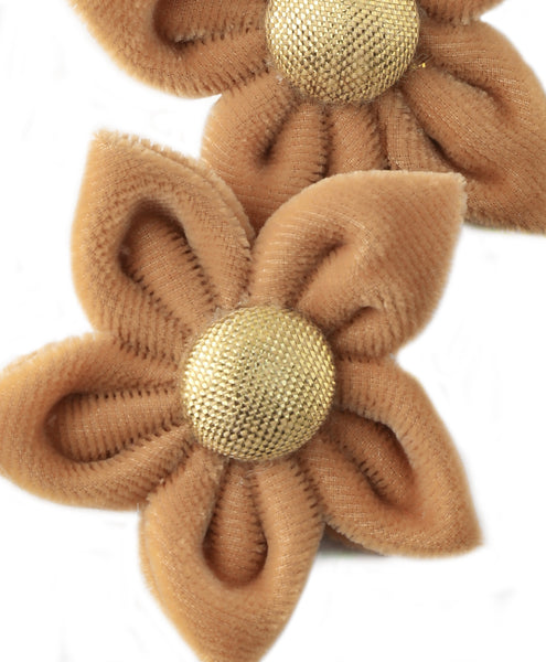 Velvet Flower Alligator Clip Set - Mustard