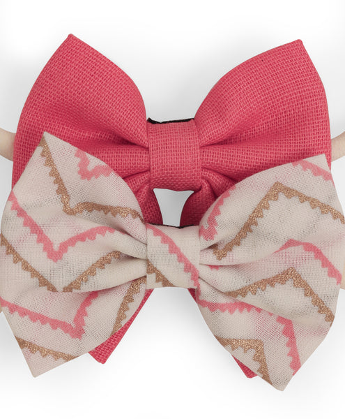 Petite Ethnic Headband Set - Peach & White