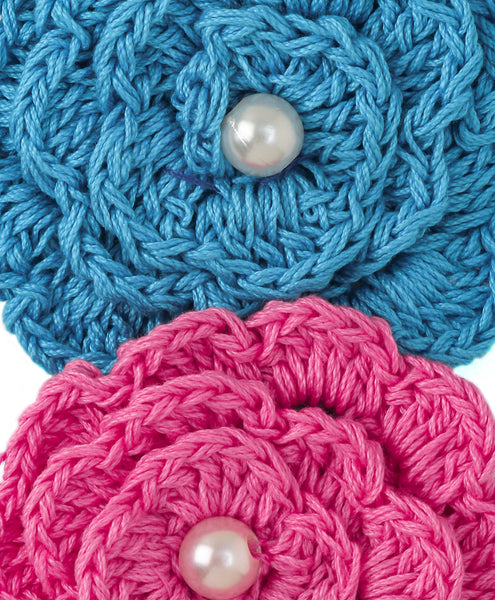 Crochet Flower Headband Set - Pink & Blue