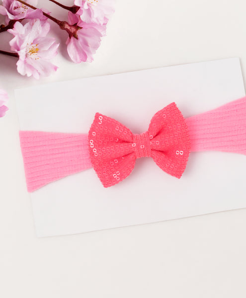 Big Sequinned Bow Headband - Light Pink