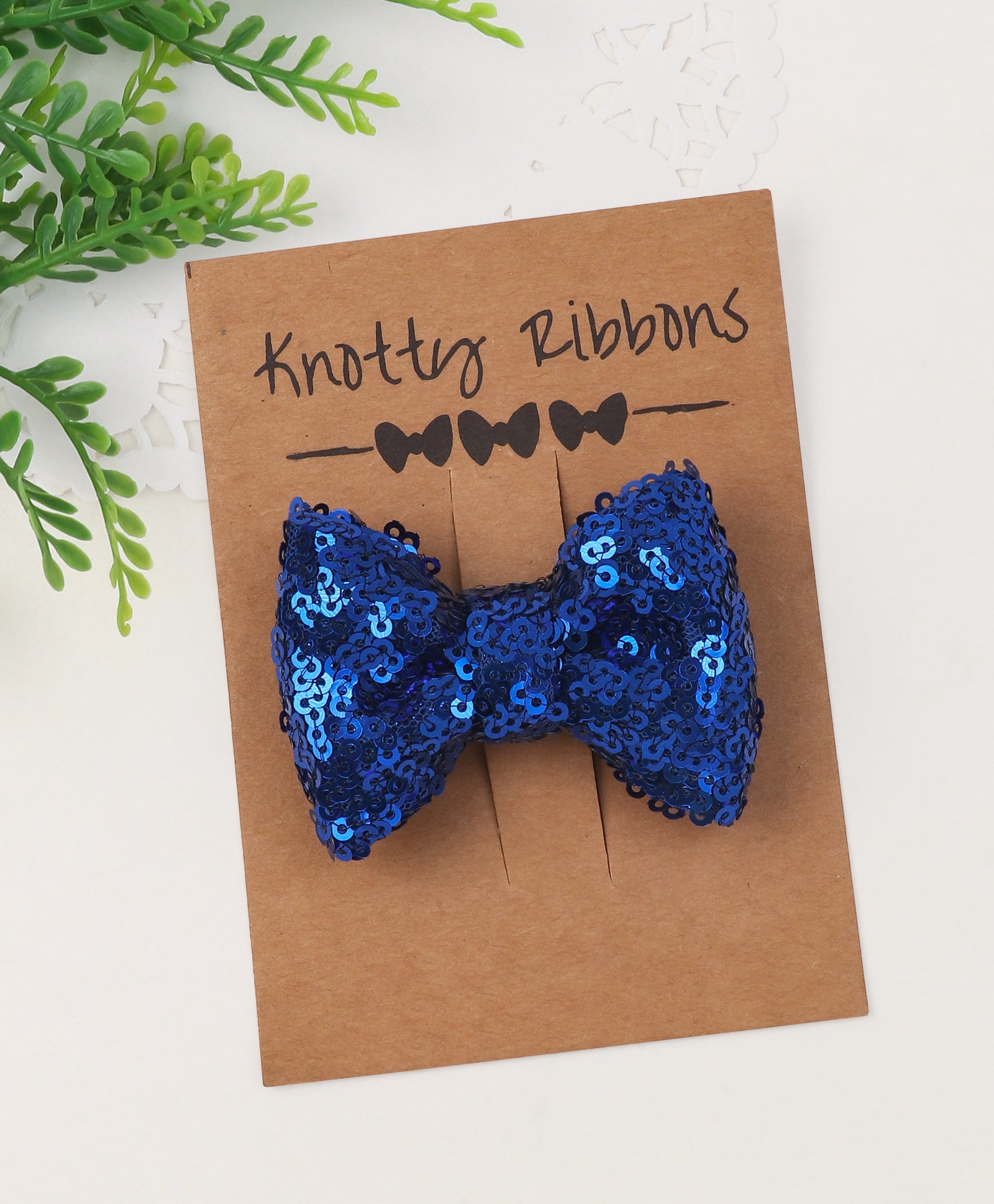 Sequin Party Bow Alligator Clip - Dark Blue