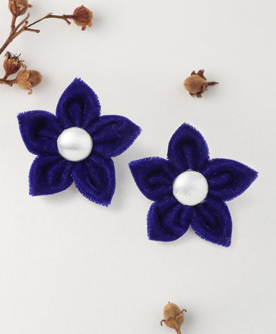 Velvet Flower Alligator Clips - Dark Blue