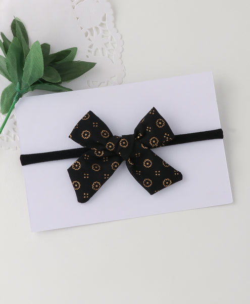 Tiny Floral Knot Bow Headband - Black