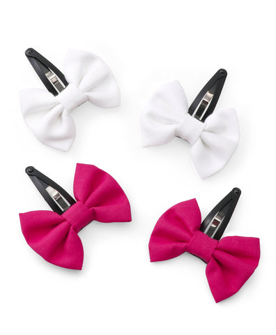 Tiny Bow Hair Clip Set - White & Pink