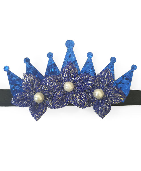 Shimmery Crown & Flower Headband - Dark Blue