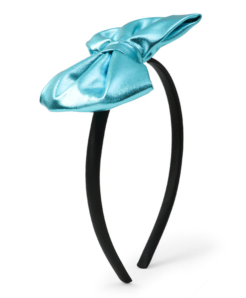 Leather Bow Hair Band - Light Blue