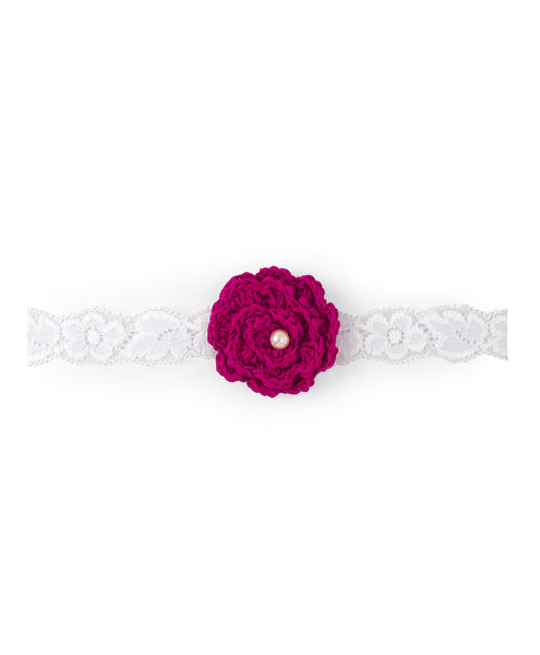 Crochet Flower Headband Set - Dark Pink & Black