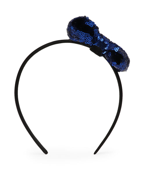 Sequinned Bow Hair Band - Dark Blue