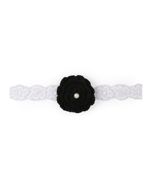 Crochet Flower Headband Set - Dark Pink & Black