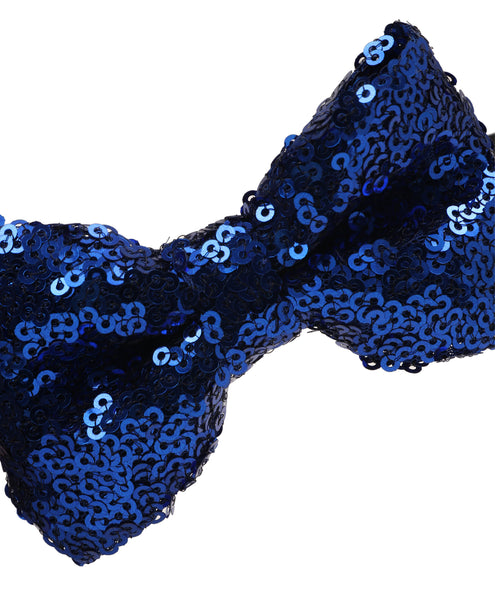 Sequinned Bow Hair Band - Dark Blue