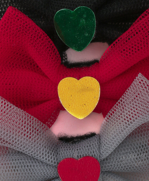 Mini Tulle Heart Bow Alligator Clip Set - Black, Gray & Red